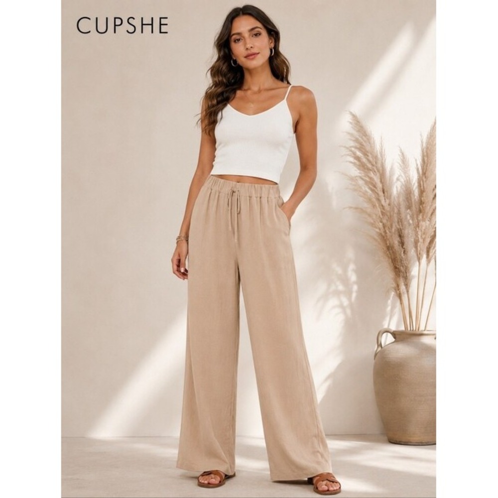 Cupshe Womens Pants Beige Wide-Leg Lounge Comfort Cozy Size Small